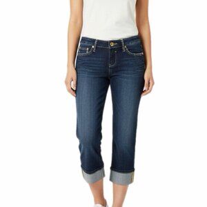 Azzure Womens The Perfect Fit Capri Jeans 26 Dark Wash Embellished Beaded Cuffed